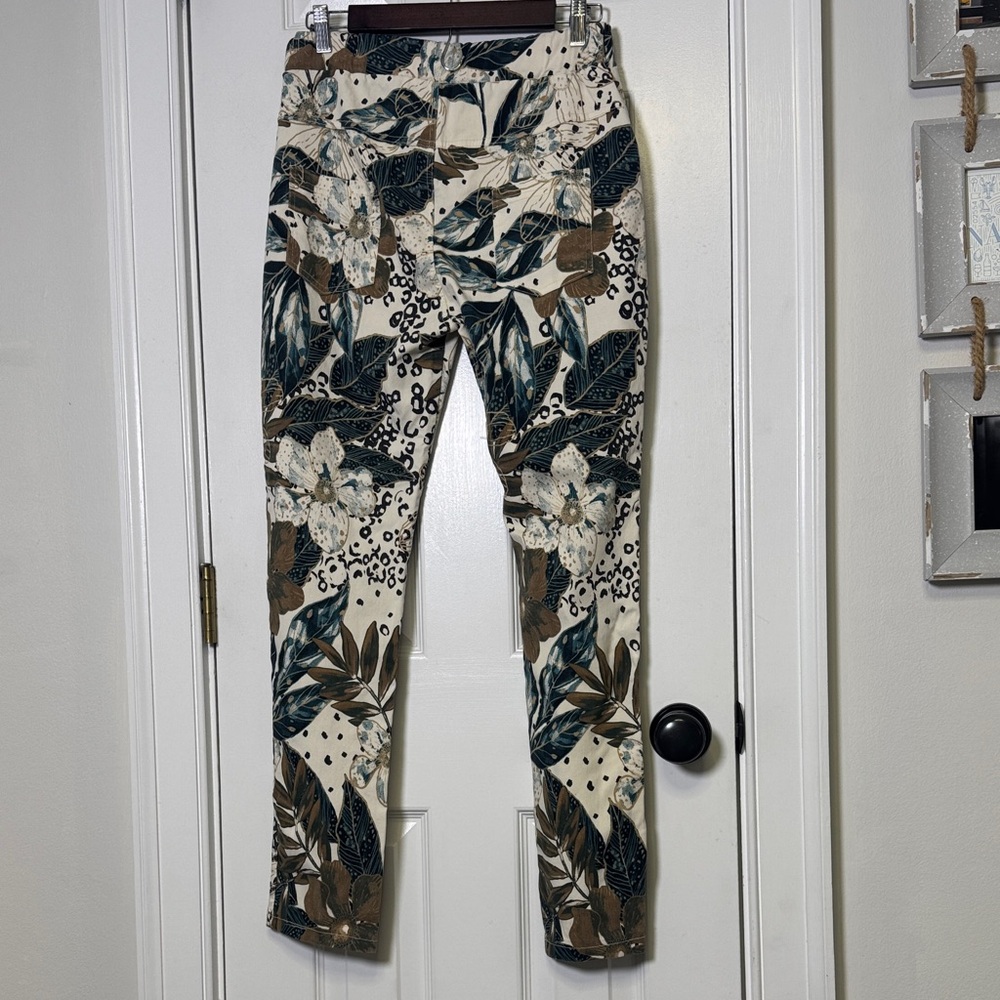 Made in Italy Botanical Leaf Print Pants Elastic Waist Tapered Leg Boho Resort - Picture 5 of 7